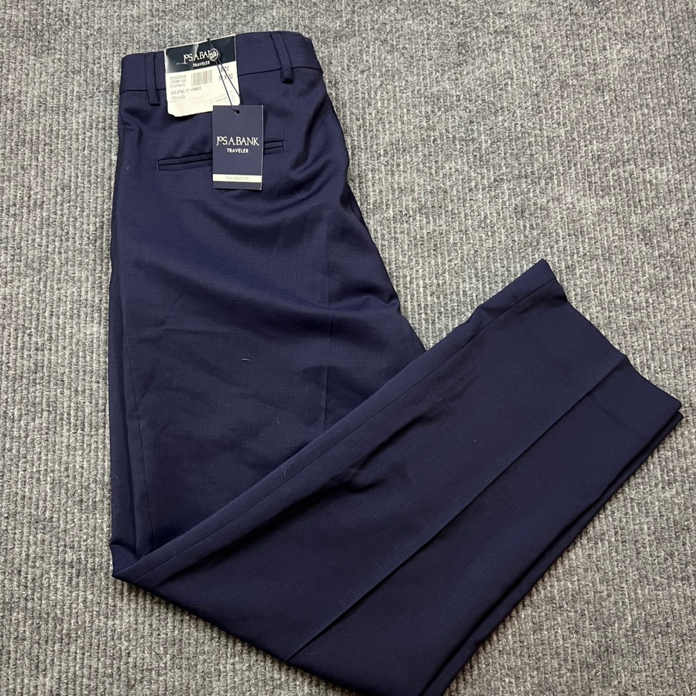Jos A Bank Traveler Mens 34x30 Navy Wool Tailored Fit B-Dynamic Dress Pants NEW
